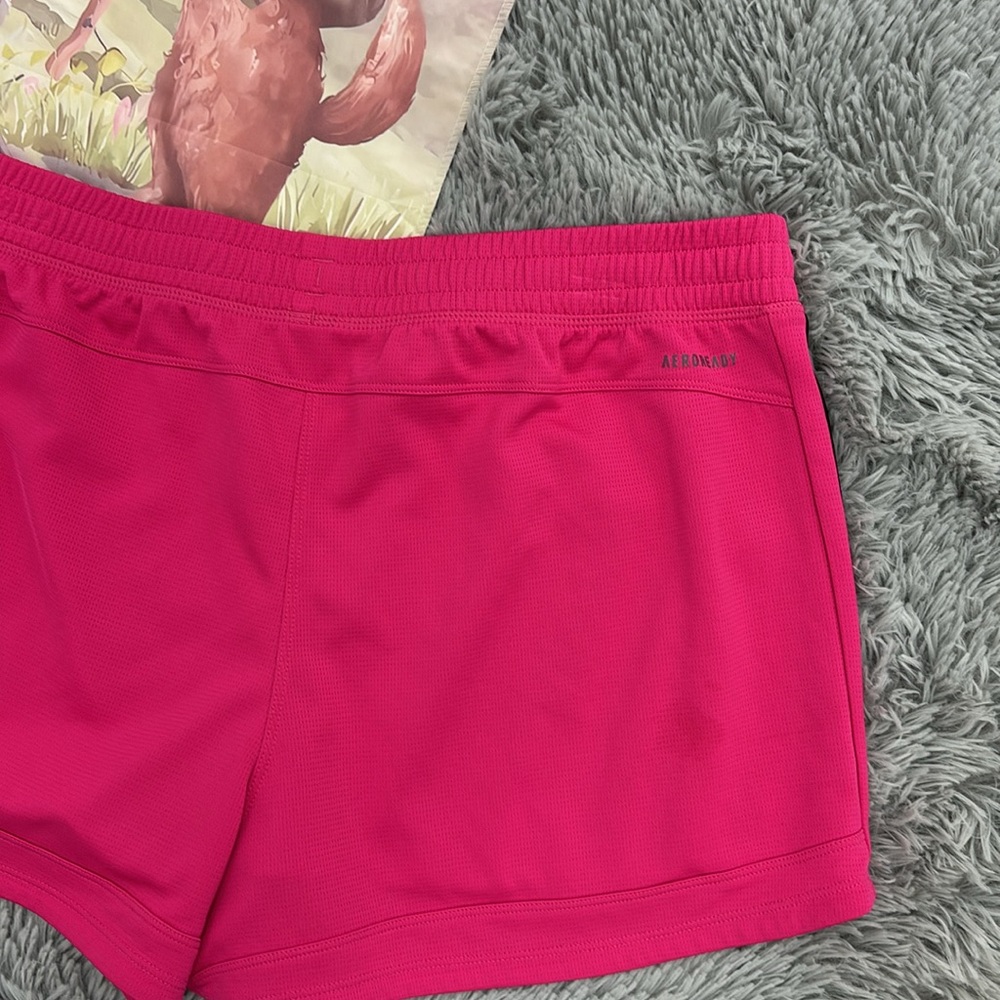 Adidas Hot Pink Sports Shorts Black Stripes Primegreen Elastic Waist Athletic XL